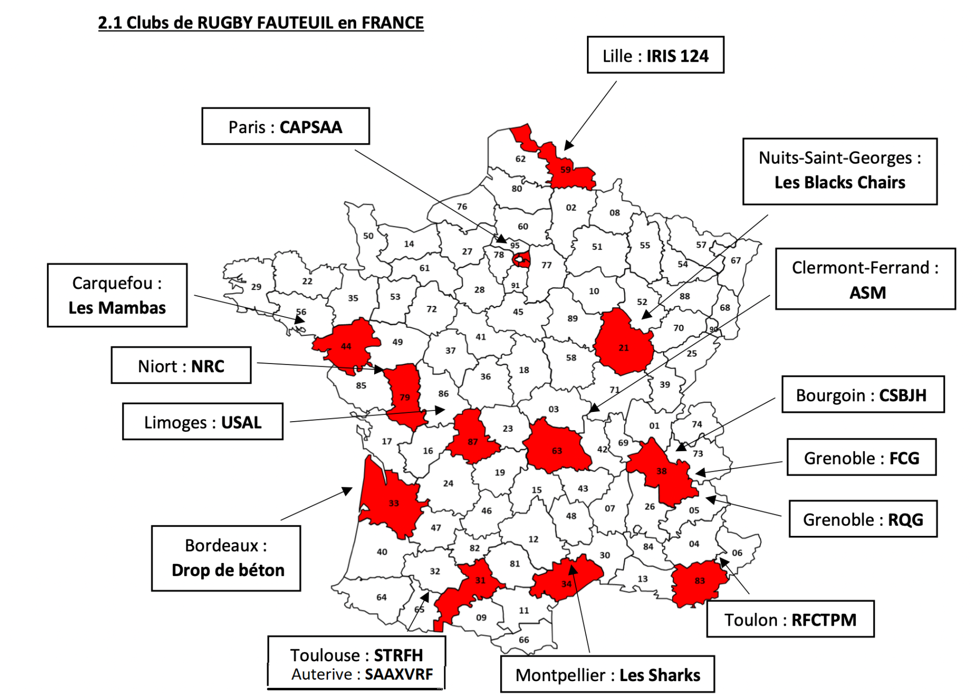 Carte clubs rugby fauteuil